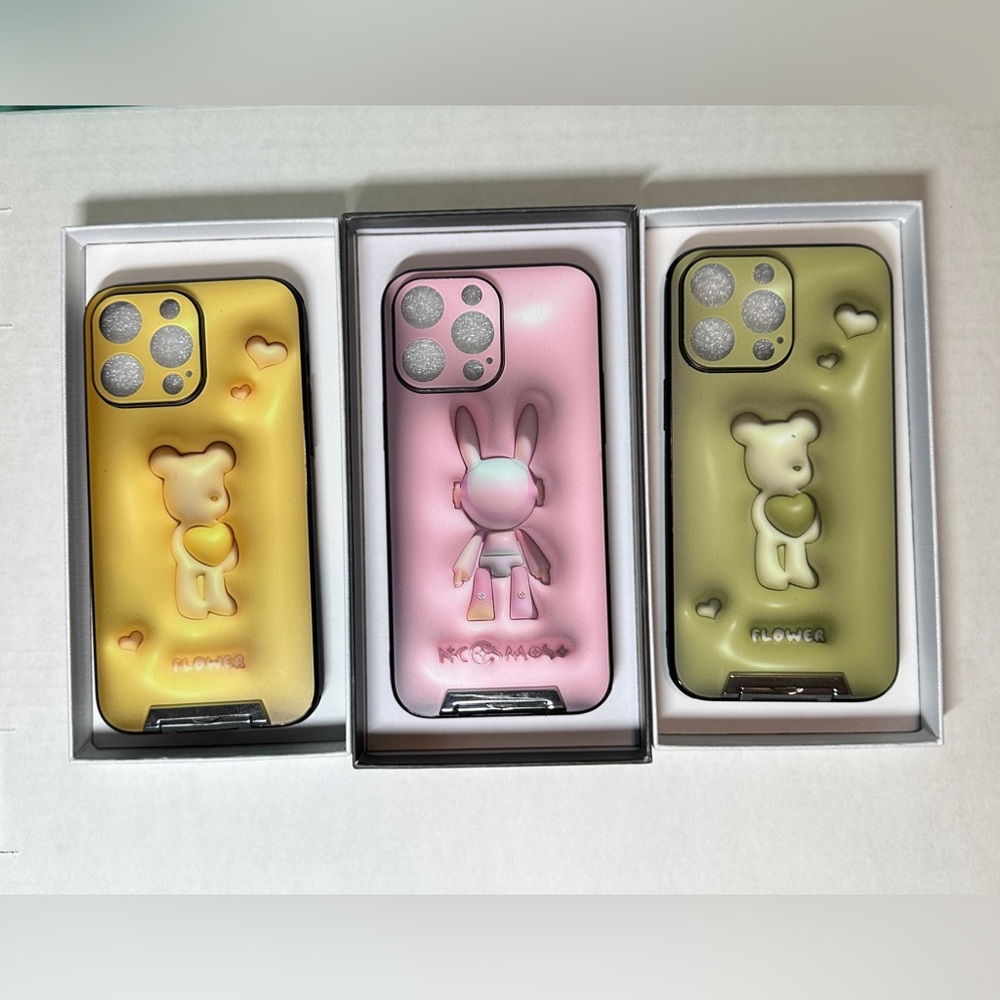 iPhone 14 pro max 3D picture case with hiding stand pink/green